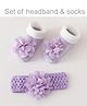 Neska Moda Floral Applique Detailed Socks & Headband Set  - Purple