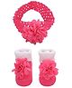 Neska Moda Floral Applique Detailed Socks & Headband Set  - Dark Pink