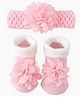 Neska Moda Floral Applique Detailed Socks & Headband Set  - Dark Pink