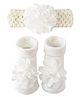 Neska Moda Floral Applique Detailed Socks & Headband Set  - White