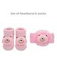Neska Moda Teddy Bear Applique Detailed Socks & Headband Set - Baby Pink