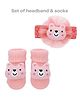 Neska Moda Teddy Bear Applique Detailed Socks & Headband Set - Peach