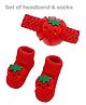 Neska Moda Strawberry Applique Detailed Socks & Headband Set - Red