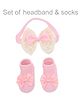 Neska Moda Bow Applique Detailed Headband With Socks    - Baby Pink