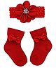 Neska Moda Floral Applique Detailed Beads Embellished Headband With Socks  - Red