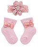 Neska Moda Floral Applique Detailed Beads Embellished Headband With Socks - Peach