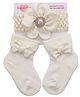 Neska Moda Floral Applique Detailed Beads Embellished Headband With Socks - White