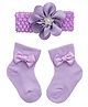 Neska Moda Floral Applique Detailed Beads Embellished Headband With Socks - Purple