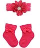 Neska Moda Floral Applique Detailed Beads Embellished Headband With Socks - Dark Pink