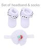 Neska Moda Floral Applique Detailed Headband With Socks - White