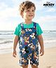 Babyhug Disney Cotton Knit Half Sleeves T-Shirt & Dungaree with Mickey Mouse Graphic - Blue