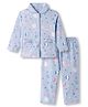 CUCUMBER Knit Full Sleeves Shirt & Pyjama Co-ord Night Suit With Space Theme Print - Light Blue