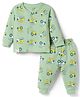 CUCUMBER Knitted Full Sleeves Co-ords T-Shirt & Lounge Pant Set with Vehicle Print - Green