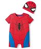 Babyhug Marvel 100% Cotton Knit Half Sleeves Romper With Spider Man Graphic & Cap - Red