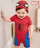 Babyhug Marvel 100% Cotton Knit Half Sleeves Romper With Spider Man Graphic & Cap - Red