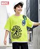 Pine Kids Marvel Terry Knit Oversized Drop Shoulder Half Sleeves T-Shirt with Avengers Graphics - Limegreen
