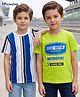 Honeyhap Premium  100% Cotton Knit Half Sleeves Striped & Text Printed T-Shirts with Bio Finish Pack of 2 - Wild Limegreen &  Bright White