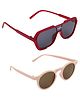 Neska Moda Set Of 2 Cool Text Printed & Solid UV Protected Wayfarer & Round Sunglasses - Maroon & Peach