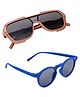 Neska Moda Set Of 2 Cool Text Printed & Solid UV Protected Wayfarer & Round Sunglasses - Brown & Blue