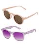 Neska Moda Set Of 2 Solid Polarized UV Protected Rectangular Sunglasses - Purple Pink & Peach
