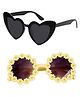 Neska Moda Set Of 2 Heart & Floral Designed Polarized UV Protected Sunglasses - Black & Yellow