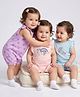 Bonfino 100% Cotton Knit Flutter Sleeves Romper with Polka Dots & Unicorn Print Pack of 3 - Blue Pink & Purple