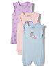Bonfino 100% Cotton Knit Flutter Sleeves Romper with Polka Dots & Unicorn Print Pack of 3 - Blue Pink & Purple