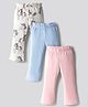Bonfino 100% Cotton Knit Full Length Flare Leggings With Unicorn Print Pack Of 3 - Light Blue White & Pink