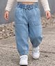 Babyhug Full Length Solid Color Denim Joggers with Bow Applique - Light Blue