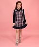 Cutecumber Woven Full Sleeves Placement Checked Frill & Ruffle Detailed Dress - Purple & Navy Blue