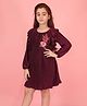 Cutecumber Suede Woven Full Sleeves Floral Embroidered Frill Detailed Glittered Dress - Maroon