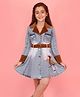 Cutecumber Denim Woven Full Sleeves Girl Printed Washed Dress With Belt - Blue