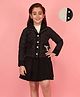 Cutecumber Woven Full Sleeves Solid Turtle Neck Top & Skirt With Pearls Embellished Jacket Set Black