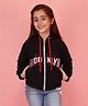 Cutecumber Fleece Knit Full Sleeves Brooklyn Text Printed Light Winter Hooded Sweatjacket - Black