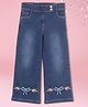 Cutecumber Denim Bow & Floral Embroidered Washed Jeans - Dark Blue
