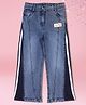 Cutecumber Cotton Woven Side Taped Mild Washed Wide Leg Jeans - Blue