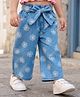 Babyhug Ankle Length Denim Culottes with Belt & Floral Print - Navy Blue