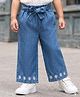 Babyhug Denim Ankle Length Floral Embroidered Culottes With Belt - Blue