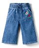 Babyhug Denim Capri With Watermelon Embroidery - Blue