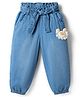 Babyhug Full Length Washed Denim Jogger with Mouse Applique & Belt - Blue