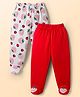 Doodle Poodle 100% Cotton Knit Full Length Strawberry Printed Bootie Leggings Pack Of 2 - White & red