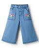 Babyhug Ankle Length Washed Denim Capri with Floral Embroidery - Blue