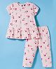 Evimo Single Jersey Knit Half Sleeves Co-ords Night Suit With Floral Print - Pink