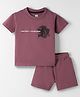 Evimo Looper Knit Half Sleeves T-Shirt & Shorts Set with Text Print - Rose Gold