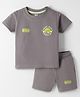 Evimo Looper Knit Half Sleeves T-Shirt & Shorts Set with Text Print - Light Grey