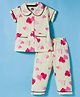 Evimo Single Jersey Knit Half Sleeves Co-ords Night Suit With Heart Print - Lemon