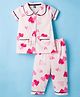 Evimo Single Jersey Knit Half Sleeves Co-ords Night Suit With Heart Print - Pink