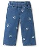 Babyhug Full Length Washed Denim Jeans With Floral Embroidery & Stretch - Navy Blue