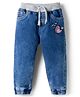 Babyhug Full Length Denim Jogger with Stretch & Bird Embroidery - Blue