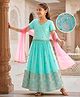 Pine Kids Woven Half Sleeves Choli Lehenga Set with Dupatta Embroidery & Sequin Detailing - Teal Blue